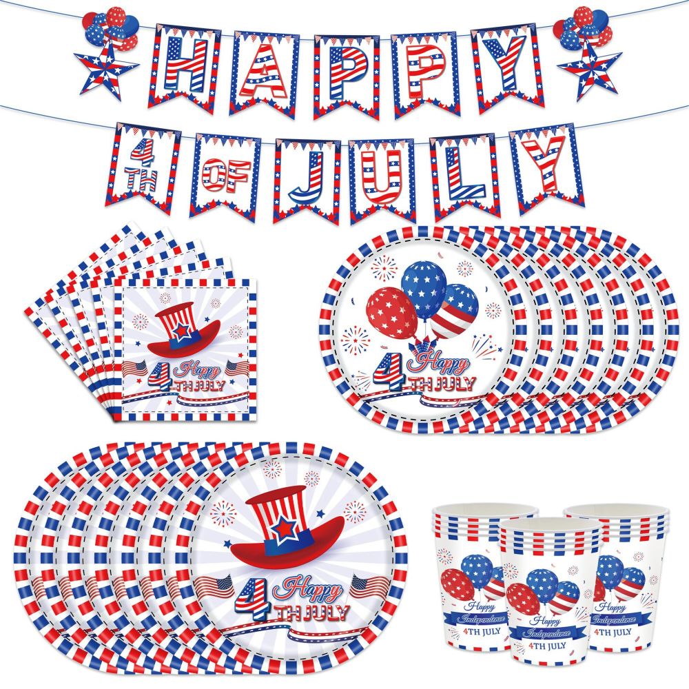 dropship American Independence Day Hat Balloon National Flag Disposable Tableware Set Happy 4th Of July USA National Day Party Decor