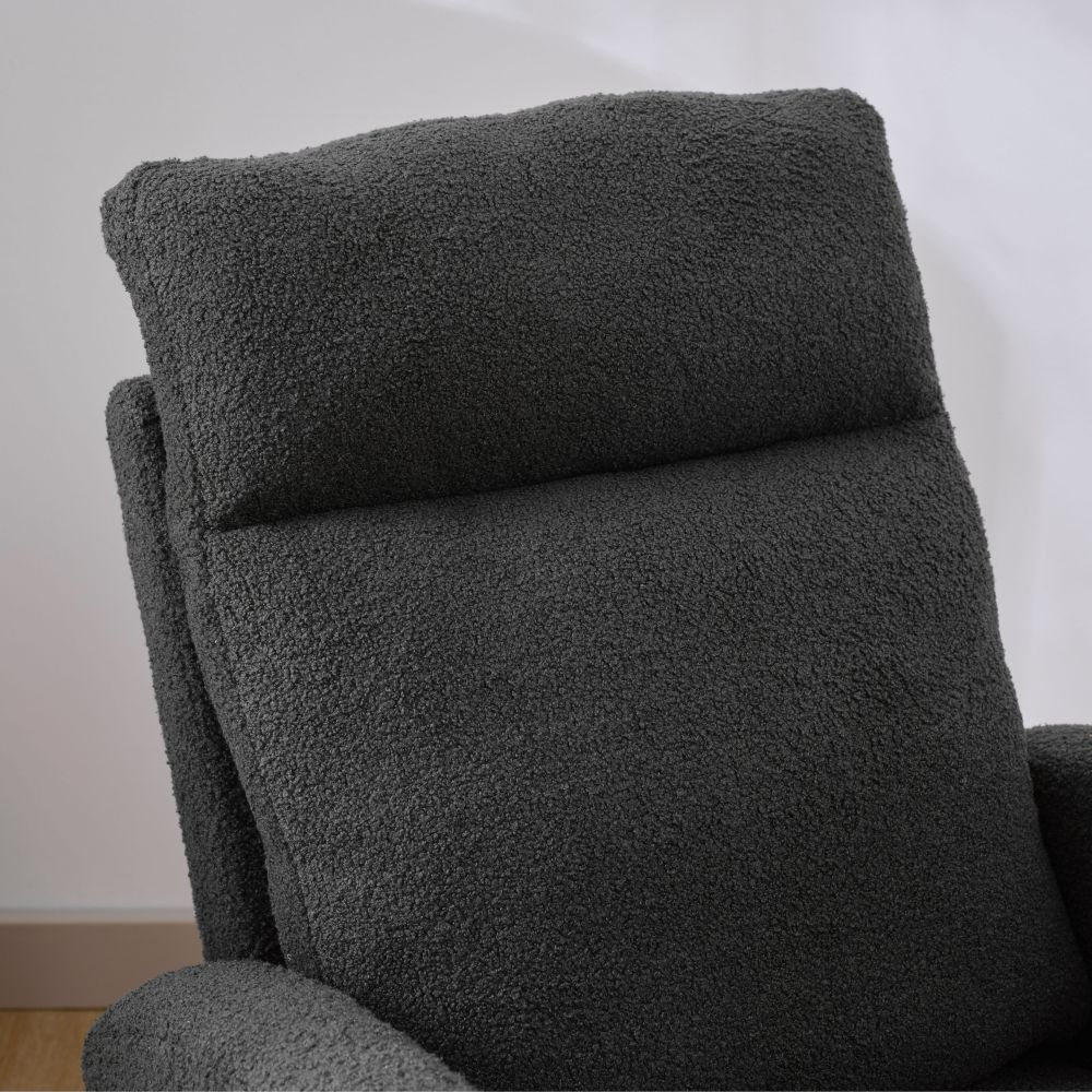 dropship Modern Accent Rocking Chair Rocking Chair with Solid Wood Legs, Upholstered Nursery Glider Rocker, Comfy Armchair with Side Pocket, Living Room Lounge Arm Chair with High Backrest (Dark grey,teddy)