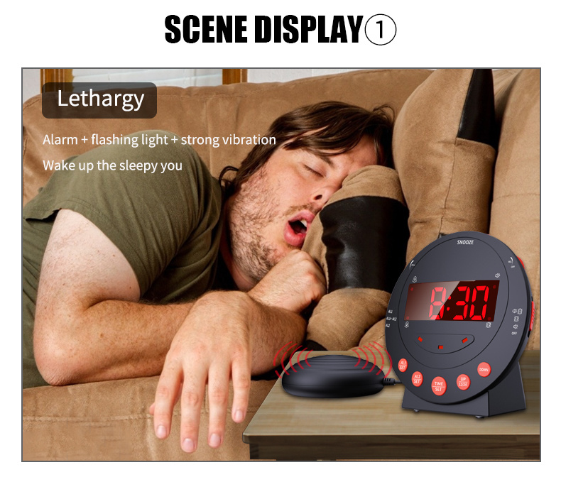 dropship LED Vibrating Loud Alarm Clock Strong Bed Vibration Shaker for Heavy Sleepers Deaf Senior Kids Display Dimmer Snooze USB Charger