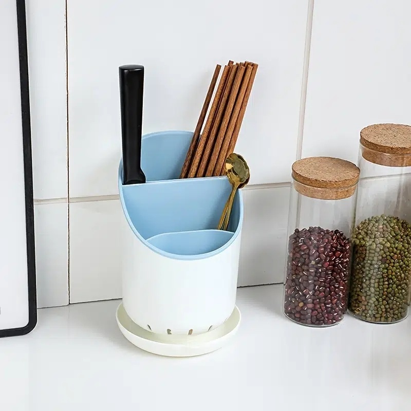 dropship 1pc Kitchen Utensil Holders Cutlery Drying Rack For Counter With Catch Pan And Drain Hole; Anti Tilting Kitchen Silverware Drainer Basket Sink