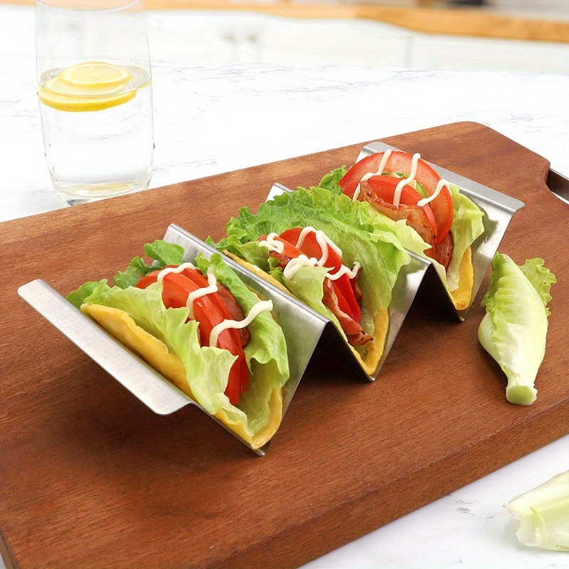 dropship 2pcs Taco Holders; Stainless Steel Taco Bracket Tray; Mexican Tortilla Tray; Suitable For Baking; Dishwasher And Barbecue; Kitchen Accessories