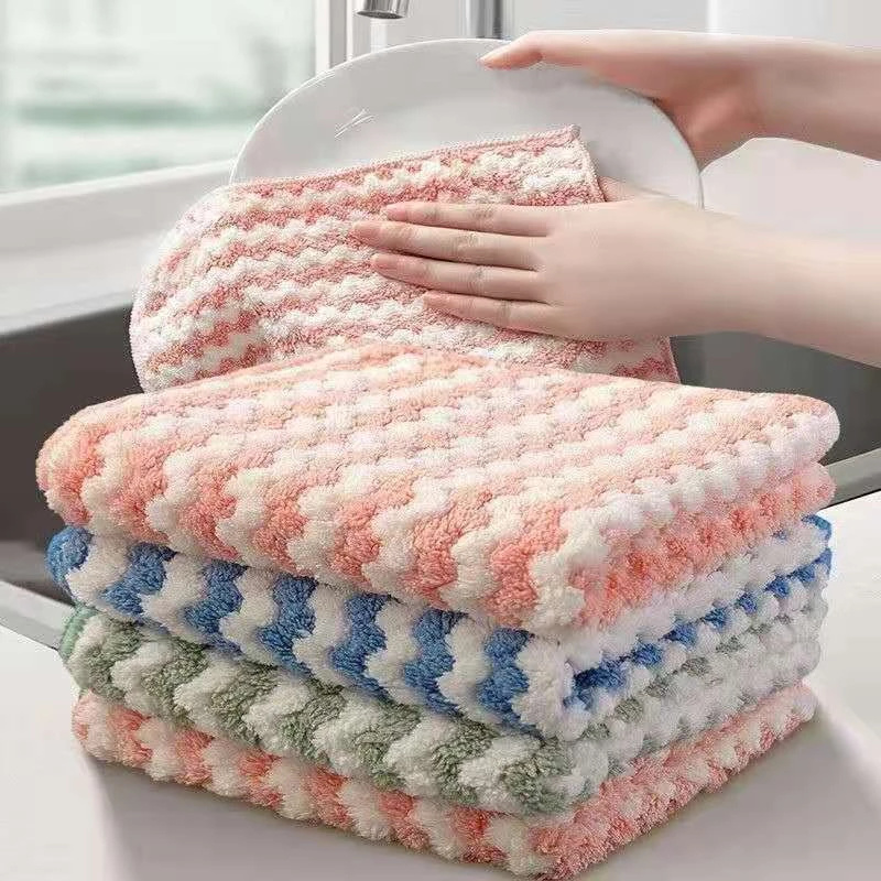 dropship 30x30cm 5/10PCS Kitchen Scouring Pad Towel Dishcloth Household Rags Gadget Microfiber Non-stick Oil Table Cleaning Cloth Wipe