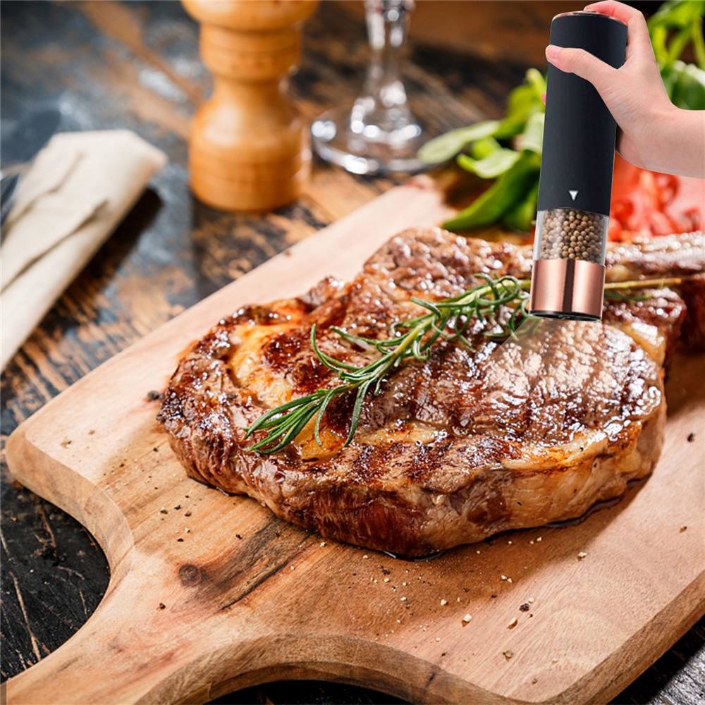 dropship 1PCS Electric Grinder Built In Light Adjustable Grind Size Stainless Steel Mill For Salt Pepper Spices Kitchen Tools