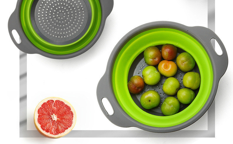 dropship Factory Direct Sales Silicone Foldable Vegetable Basket Kitchen Drain Basket Plastic Vegetable Washing Basin round Creative Vege