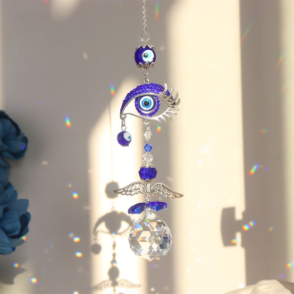 dropship 1pc Crystal Sun Catchers; Blue Butterfly Evil Eye Suncatcher Indoor Window With Prism Ball; Sunlight Rainbow Maker Good Luck Hanging Crystals Ornament For Home