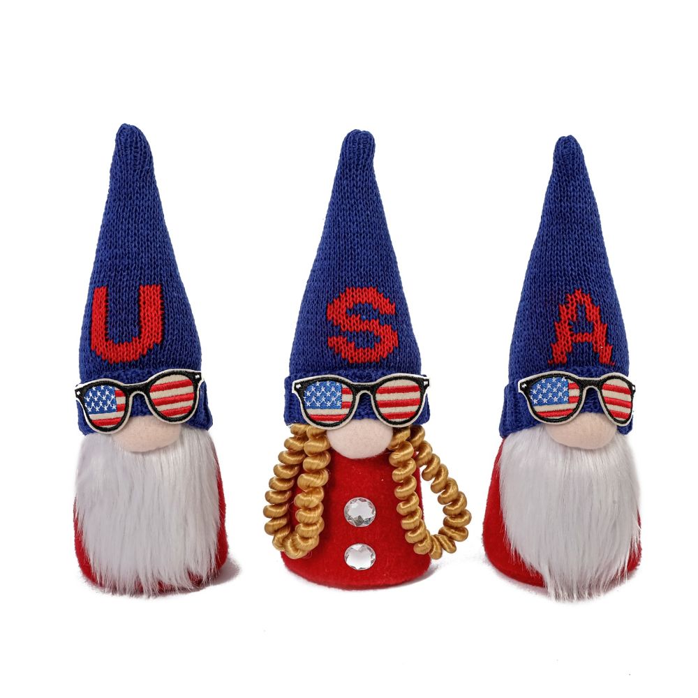 dropship Independence Day USA Faceless Forest Gnome Doll Decoration Ornament, 3 Pcs; 4th Of JULY Ornaments Decoration
