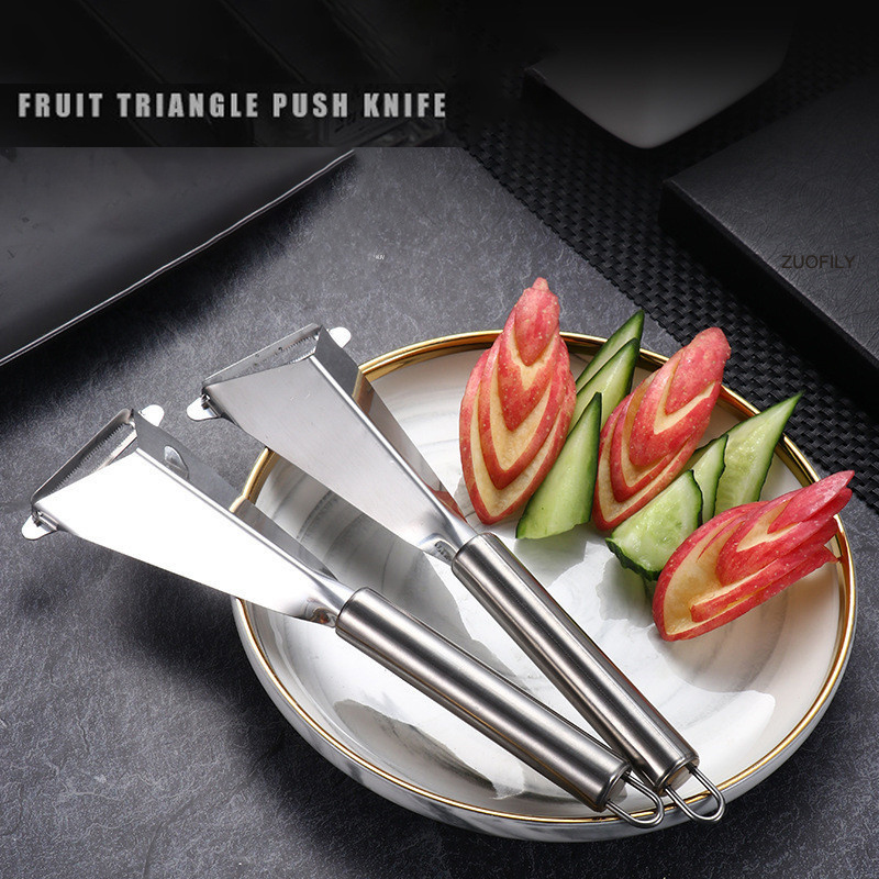 dropship Multifunctional Apple Triangle Push Knife Potato Stainless Steel Fancy Fruit Knife Creative Carving Restaurant Plate Peeling Kni