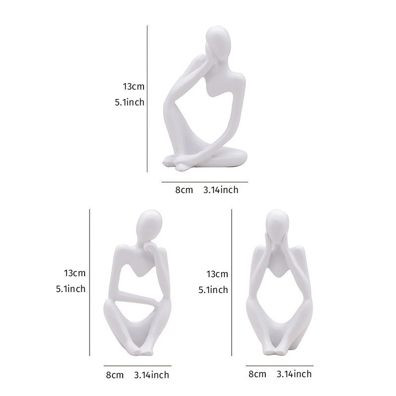 dropship 3pcs Abstract Villain Decorative Ornaments; Handmade Resin Handicrafts; Thinker Resin Statue Set