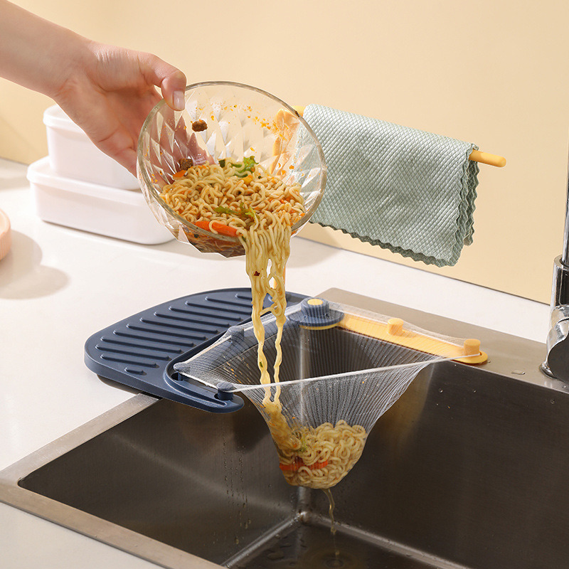 dropship 2pcs Kitchen Sink Drain Rack With Filter Multi-Functional Triangular Sink Rack Disposable Kitchen Waste Filter