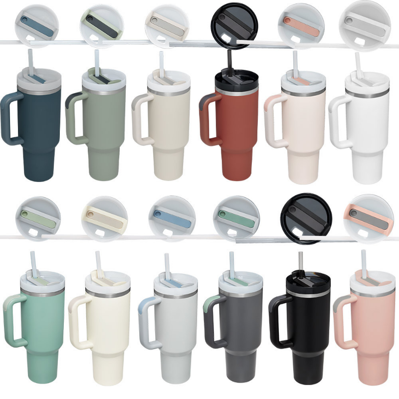 dropship 1200ml Stainless Steel Mug Coffee Cup Thermal Travel Car Auto Mugs Thermos 40 Oz Tumbler with Handle Straw Cup Drinkware New In