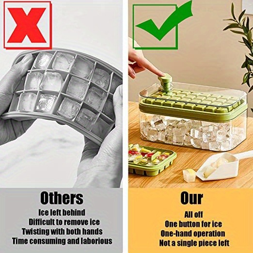 dropship Set Of 1 101oz Ice Cube Trays, 64 Pcs Silicone Ice Cube Tray With Lid And Bin, Ice Cube Molds For Freezer, Easy Release & Save Space, 2 Trays,Scoop For Whiskey, Cocktail | Food Grade PP