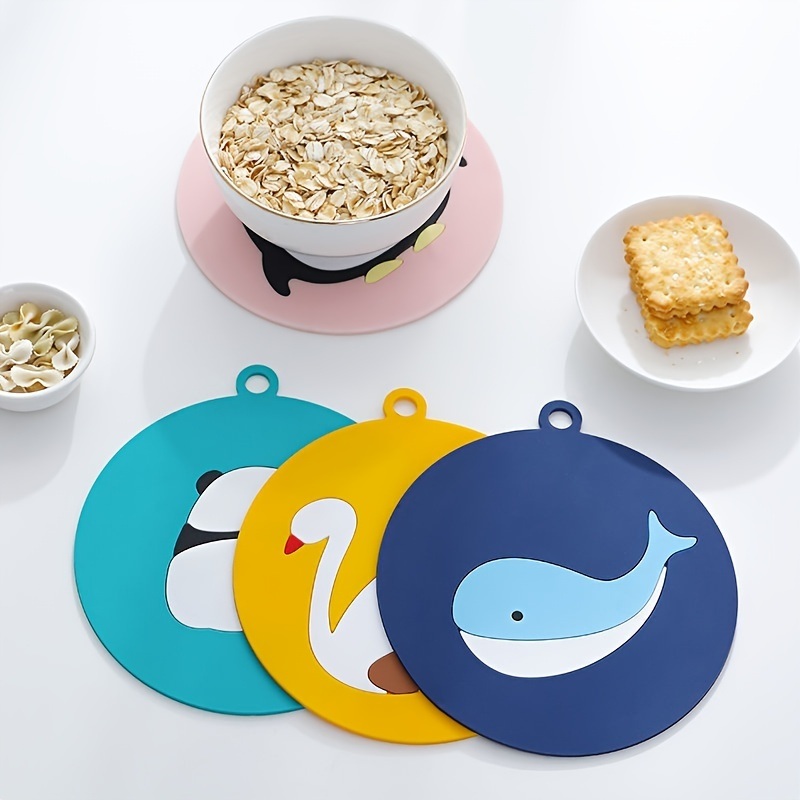 dropship Cartoon Animal Silicone Trivet Set (4pcs Set; 2 Of 6in & 2 Of 3.35in) Heat Resistant & Waterproof Kitchen Coasters; Hot Dish Pads; Cooking & Serving Accessories