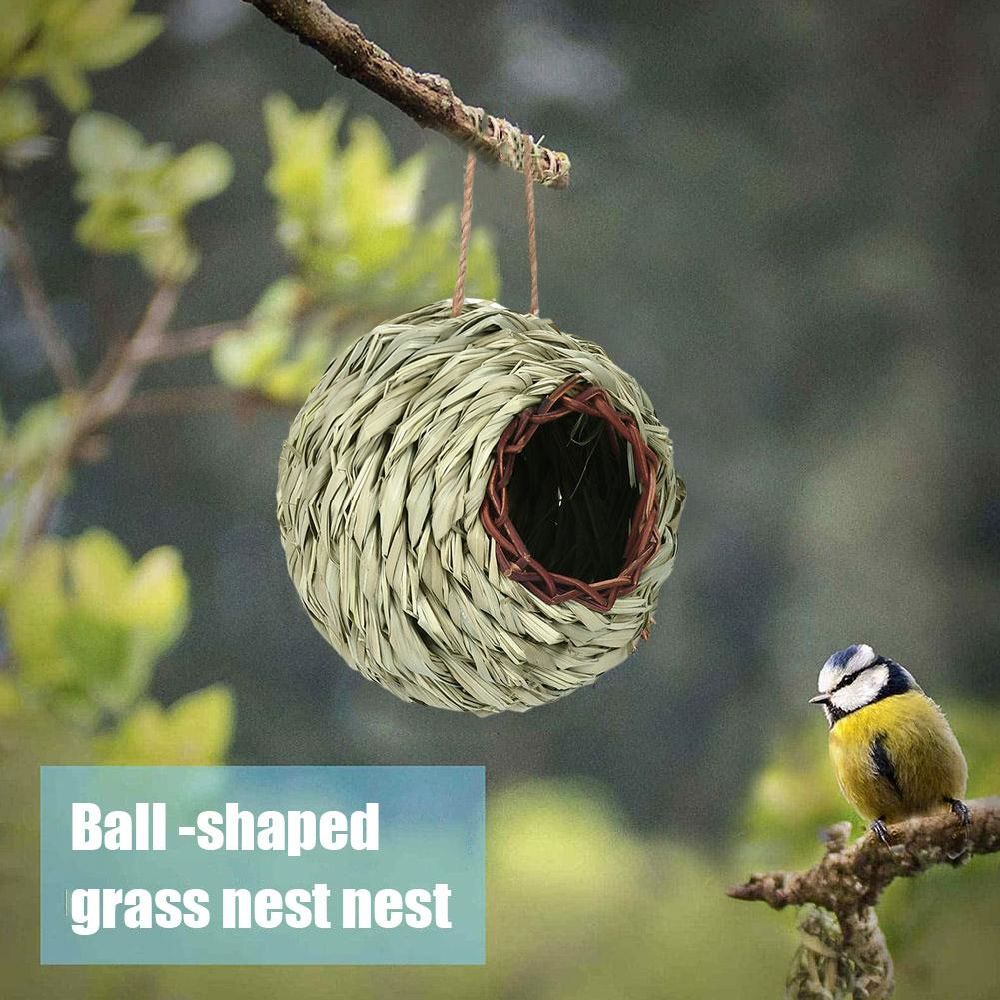 dropship Charming Decorative Hummingbird House Hand-woven Hung Straw Nest Natural Grass Hung Bird for Garden Patio Lawn Office Indoor