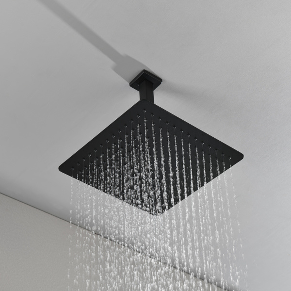 dropship Matte Black Shower Set System Bathroom Luxury Rain Mixer Shower Combo Set Ceiling Mounted Rainfall Shower Head Faucet