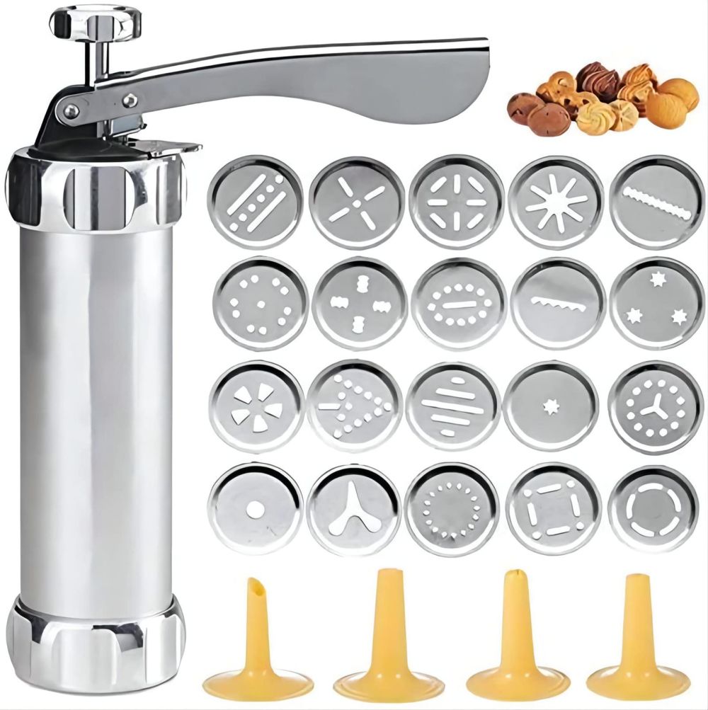 dropship 1 Set; Cookie Press Gun Kit; Includes 20 Cookie Dies And 4 Stainless Steel Nozzle For DIY Biscuit Maker And Decoration Christmas Cookie Making; Kitchen Accessories