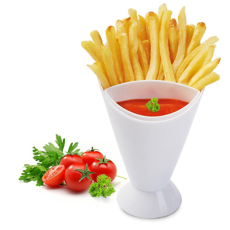 dropship 1pc Plastic French Fry / Chip Dish + Dipping Sauce; Chip Cup For Chips & Salsa; French Fries & Ketchup; Vegetables & Dip