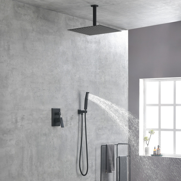 dropship Matte Black Shower Set System Bathroom Luxury Rain Mixer Shower Combo Set Ceiling Mounted Rainfall Shower Head Faucet
