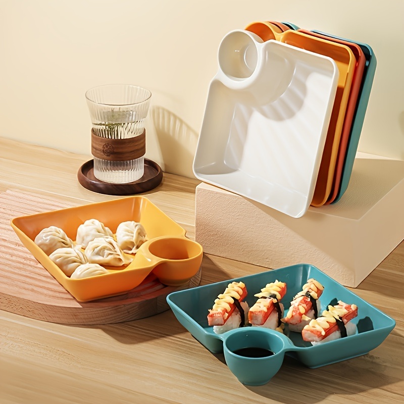 dropship 1pc Dumpling Plate With Sauce Dish; Potato; Water; Dumplings; Plate With Vinegar; Dinner Plate; Household Creative Square Serving Plate With Vinegar Saucer