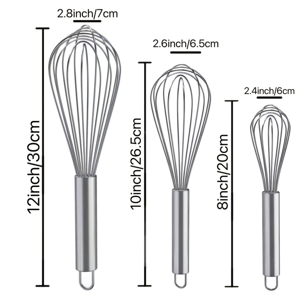 dropship 1pc Stainless Steel Whisk; Cooking Mixer; Whisk For Blending; Beating And Stirring; Enhanced Version Balloon Wire Whisk; Kitchen Gadget; 8in/10in/12in