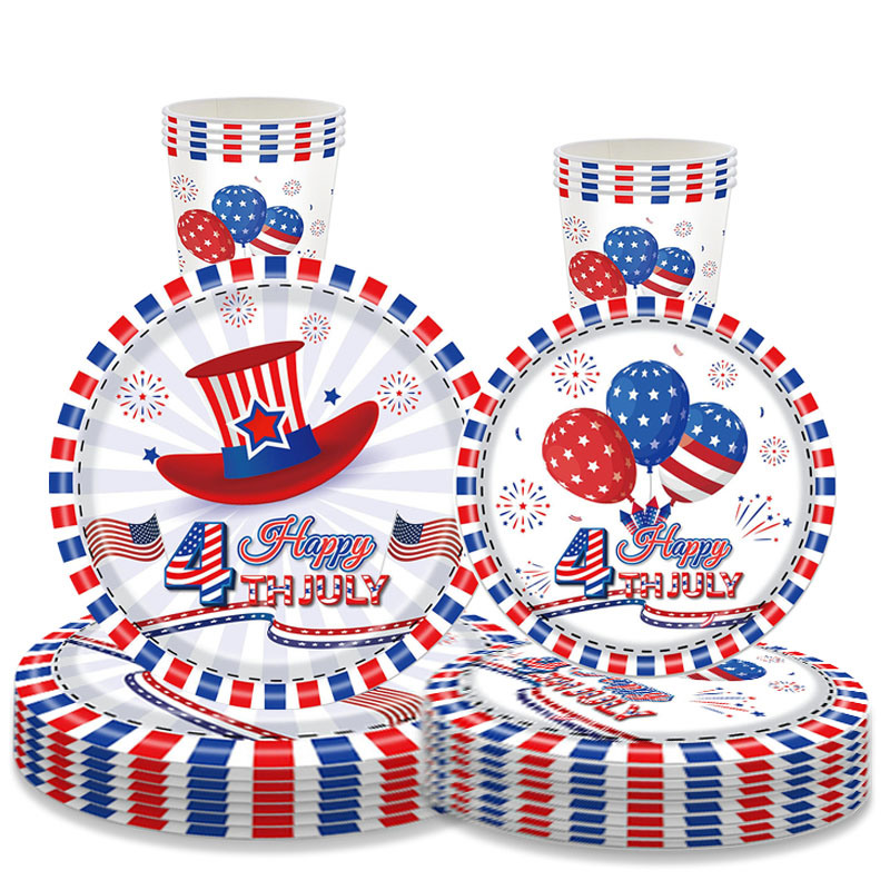 dropship American Independence Day Hat Balloon National Flag Disposable Tableware Set Happy 4th Of July USA National Day Party Decor