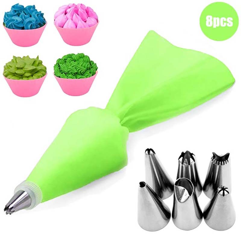 dropship 8/10/18PCS Silicone Pastry Bag Tips Kitchen Cake Icing Piping Cream Cake Decorating Tools Reusable Pastry Bags Nozzle Set