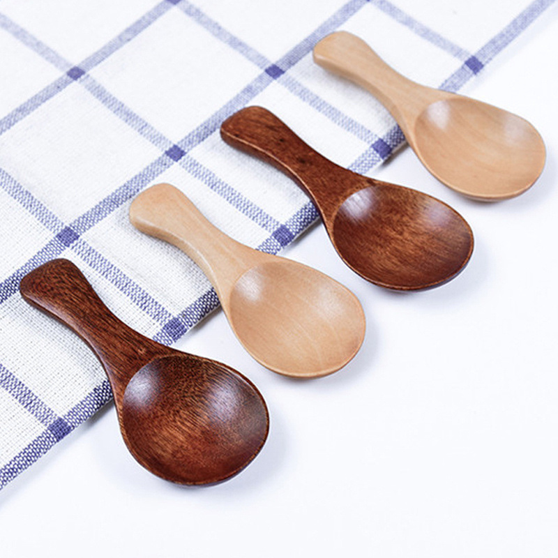 dropship 4Pcs Mini Wooden Spoons; Small Spice Condiment Spoon; Sugar Tea Coffee Scoop; Short Handle Wood Spoon; Jam Mustard Ice Cream Wood Spoons; Kitchen Gadgets