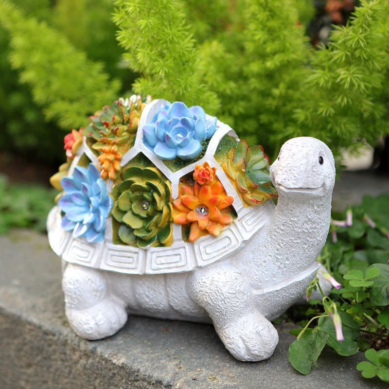 dropship Outdoor Solar LED Turtle Light Succulents Planter Stand Garden Gnomes Statue Ornament Resin Home Terrace Accesorries Decorations
