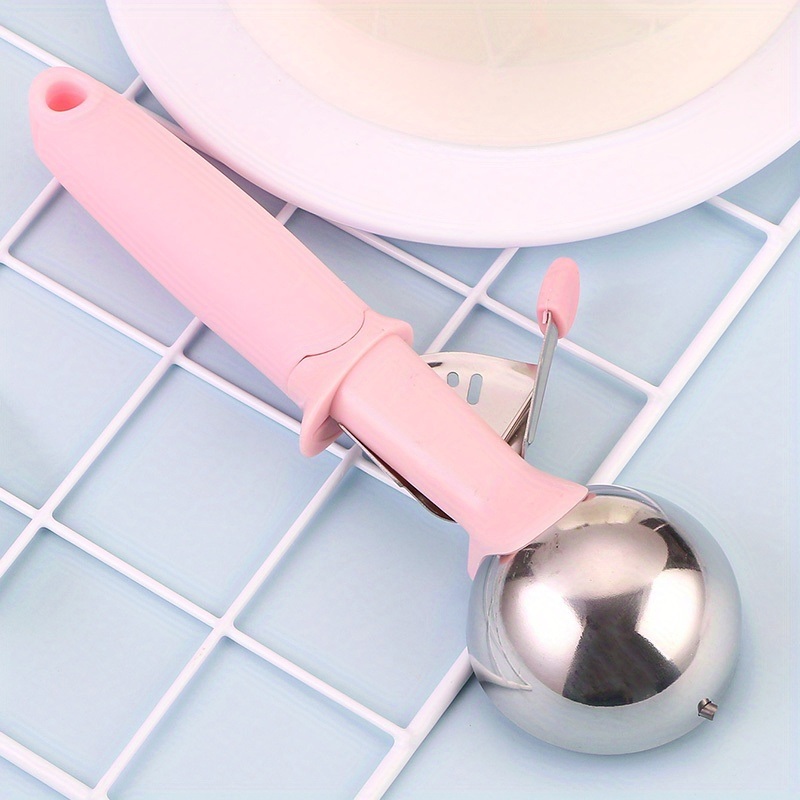 dropship 1pc; Pink PP Stainless Steel Semi-automatic Pastry Spoon; Stainless Steel Ice Cream Scoop
