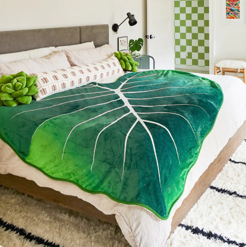 dropship Large Leaf Blanket Soft Leaves Flannel Gloriosum Leaf Blankets for Beds Sofa Cozy Beach Blanket Funny Birthday Gift Manta