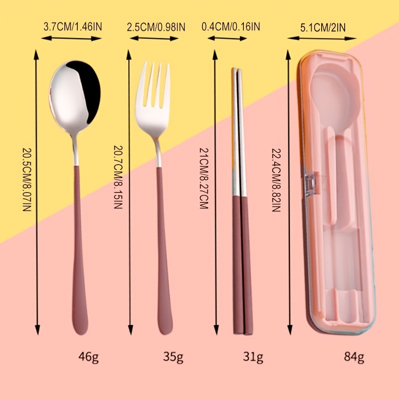 dropship 3pcs Portable Stainless Steel Cutlery Set; Fork Spoon Chopsticks With Case