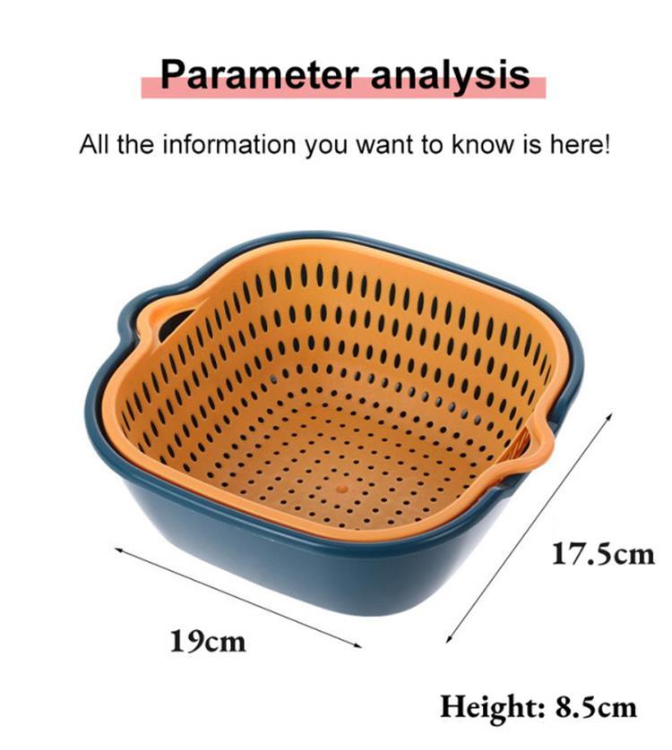 dropship Small Kitchen Double Drain Basket Bowl Washing Storage Basket Strainers Bowls Drainer Vegetable Cleaning Tool