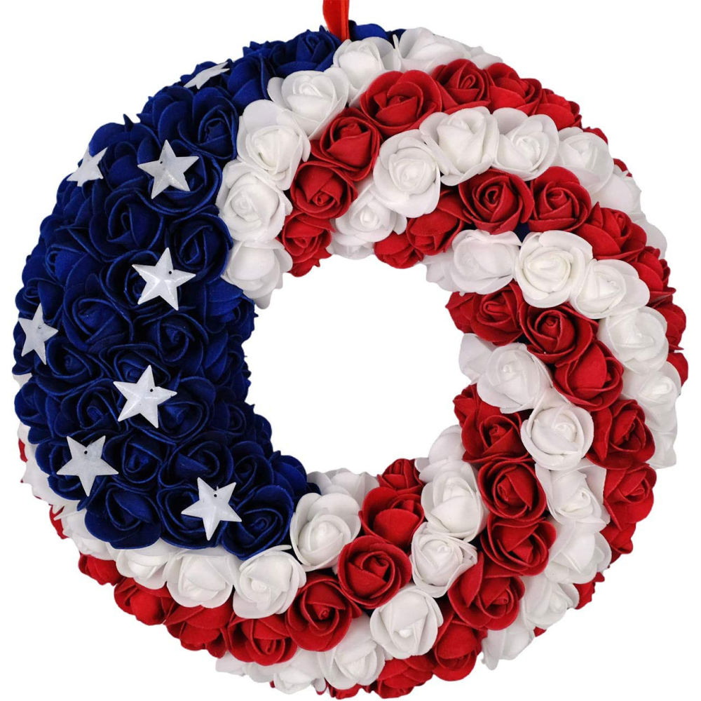 dropship Patriotic Americana Wreath; Boxwood Handcrafted Memorial Day Wreath Festival Garland Decoration