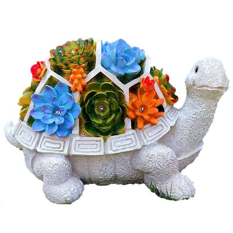 dropship Outdoor Solar LED Turtle Light Succulents Planter Stand Garden Gnomes Statue Ornament Resin Home Terrace Accesorries Decorations