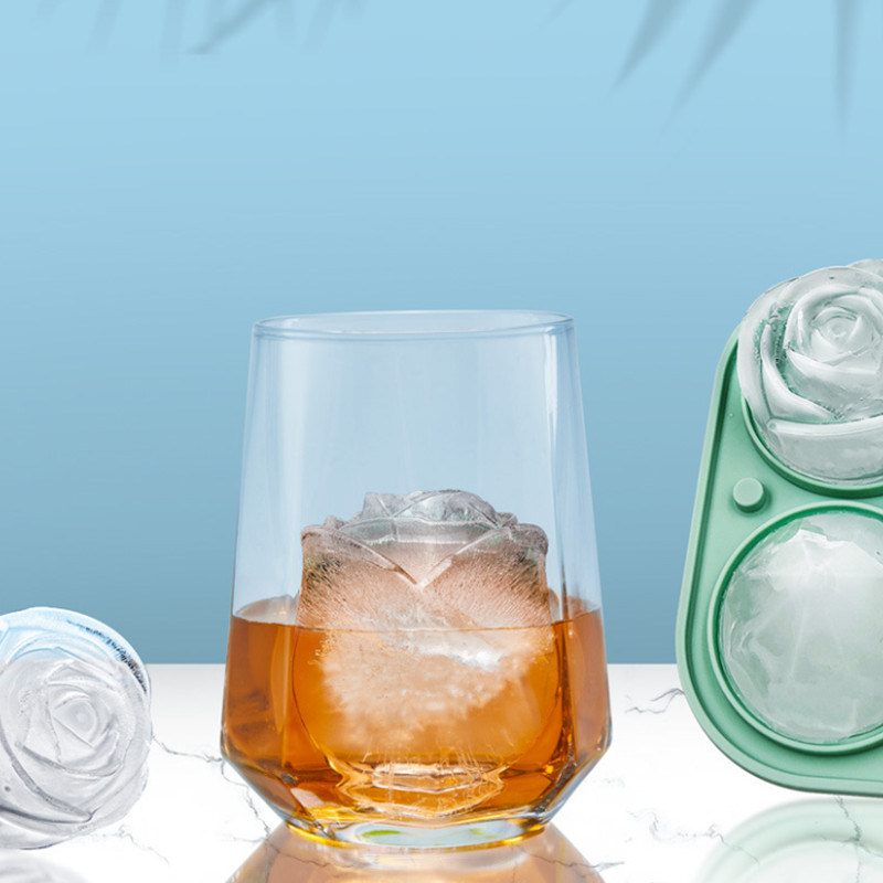 dropship 1pc Rose Ice Cube Mold Tray; Silicone 4-Cell Ice Cube Mold For Whiskey Cocktail Refrigerator Kitchen Utensils