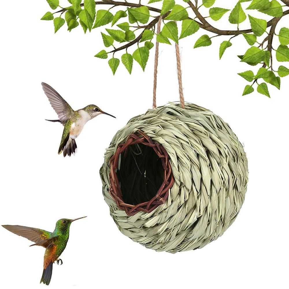 dropship Charming Decorative Hummingbird House Hand-woven Hung Straw Nest Natural Grass Hung Bird for Garden Patio Lawn Office Indoor