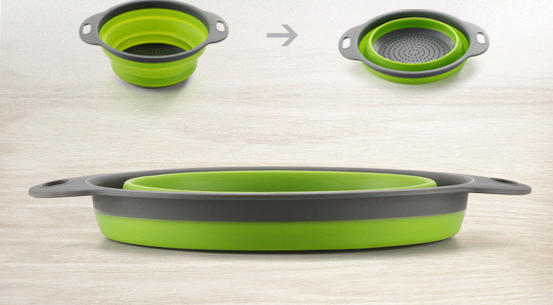 dropship Factory Direct Sales Silicone Foldable Vegetable Basket Kitchen Drain Basket Plastic Vegetable Washing Basin round Creative Vege