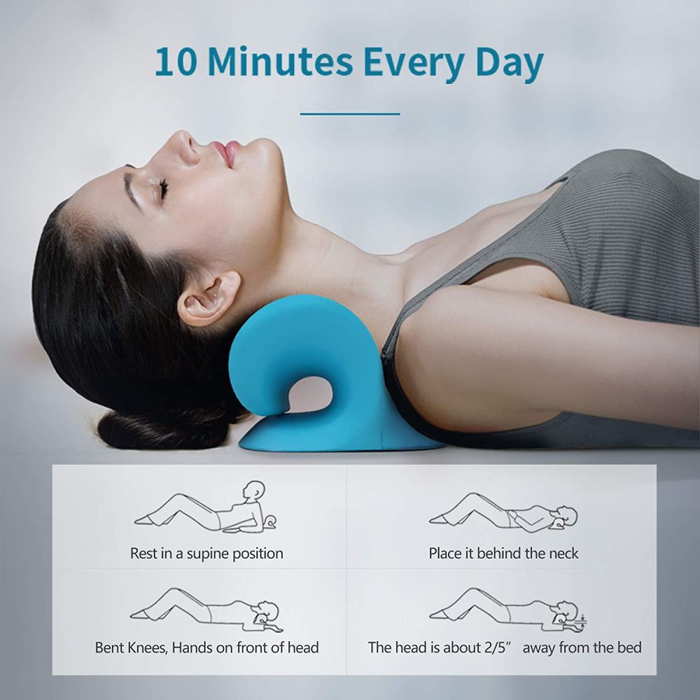dropship Neck and Shoulder Relaxer;  Cervical Traction Device for TMJ Pain Relief and Cervical Spine Alignment;  Chiropractic Pillow Neck Stretcher(Blue)