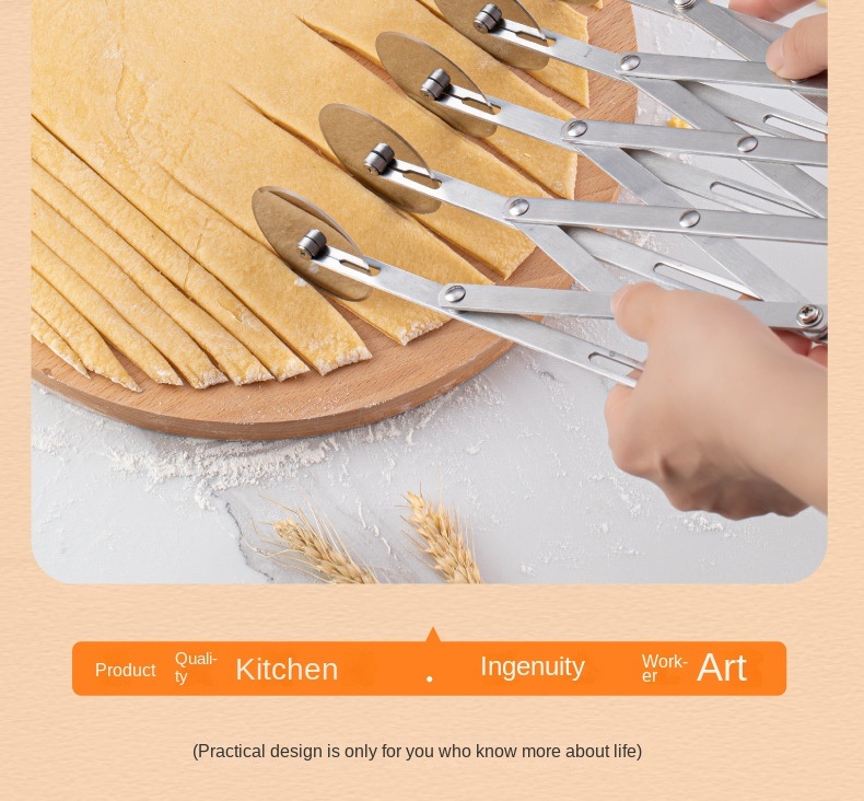 dropship 1pc Stainless Steel Fritters Cut Retractable Multi-wheel Noodle Cutter Roller Knife Pizza Knife Commercial Noodle Cutter Noodle Cutter