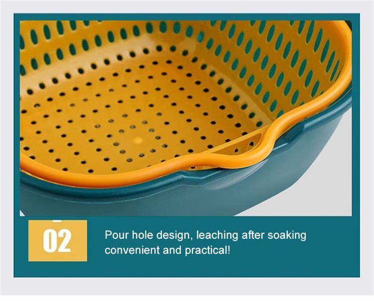 dropship Small Kitchen Double Drain Basket Bowl Washing Storage Basket Strainers Bowls Drainer Vegetable Cleaning Tool