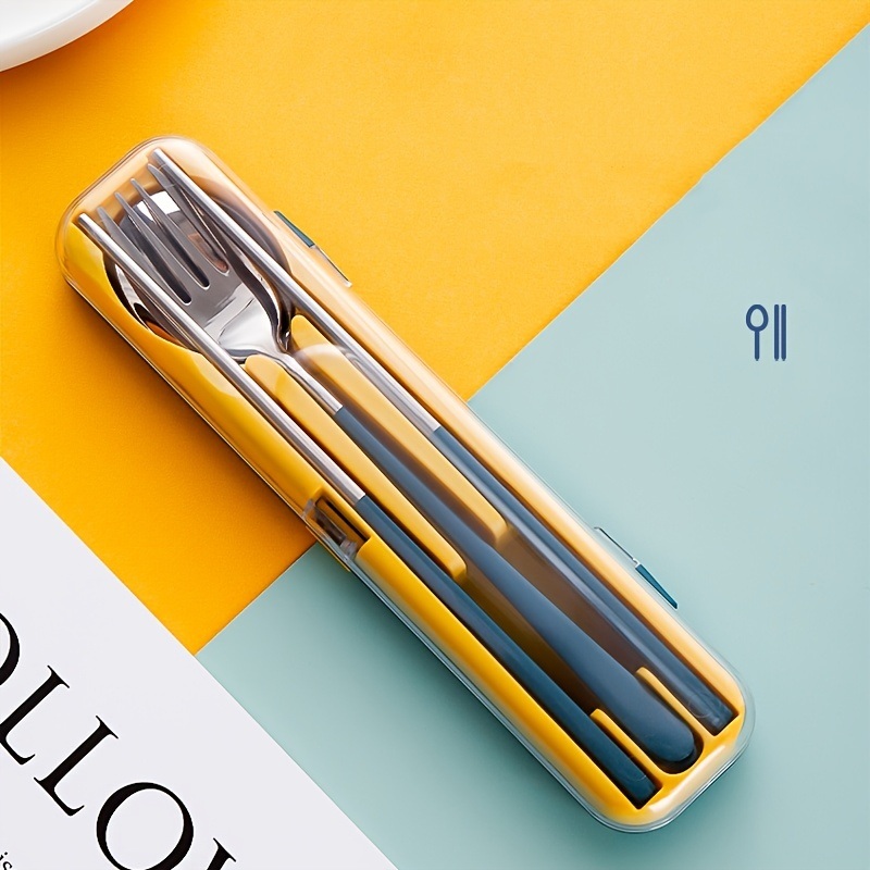 dropship 3pcs Portable Stainless Steel Cutlery Set; Fork Spoon Chopsticks With Case