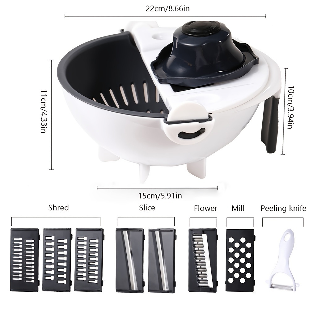 dropship 9 In 1 Multi-function Vegetable Cutting Artifact; Household Potato Shredding Machine; Manual Kitchen Artifact; Cutting Vegetable Draining