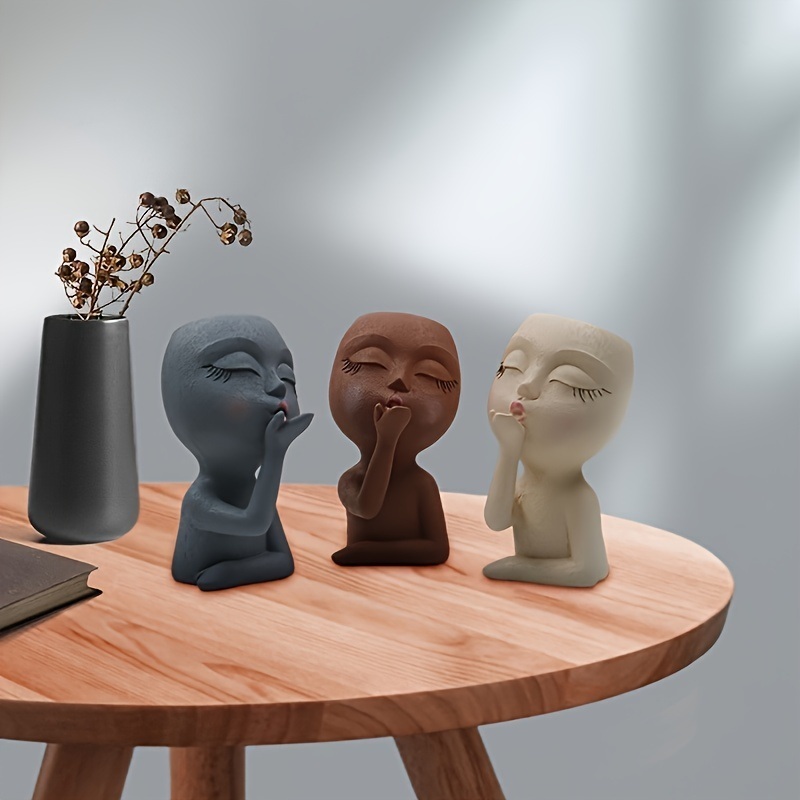 dropship 1pc Funny Figure Flower Pot; Resin Flying Kiss Girl Planters Vase Tabletop Decoration; For Indoor Outdoor Garden Home Decor