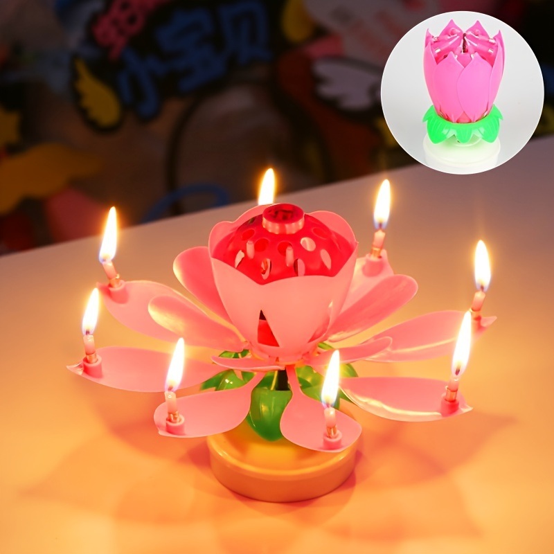 dropship 1pc Lotus Music Birthday Candle; Children's Creative Rotating Flowering Singing Lotus Lantern Cake Decoration