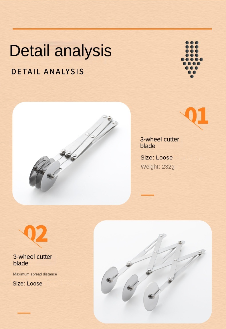 dropship 1pc Stainless Steel Fritters Cut Retractable Multi-wheel Noodle Cutter Roller Knife Pizza Knife Commercial Noodle Cutter Noodle Cutter