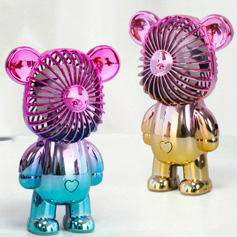 dropship Mini Bear Fan With 3 Modes Wind Speed; Rechargeable Multicolor Portable Fan For Student And Office Workers Carry USB Charging