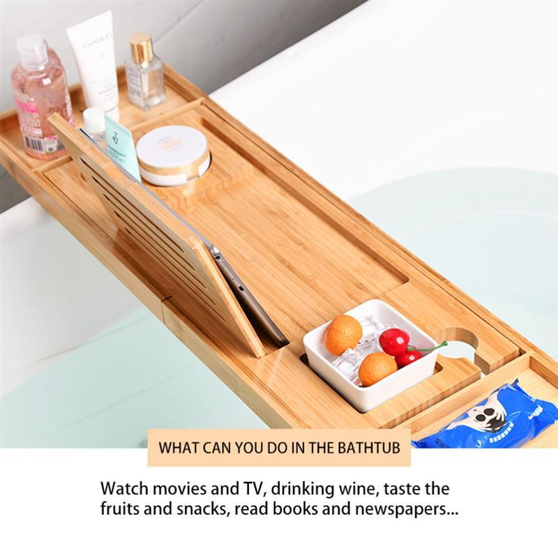 dropship Bathtub Serving Tray Bamboo Bath Bridge Useful Storage Rack Shelf Telescopic Tablet Holder For Bathroom Home Bathtub Rack