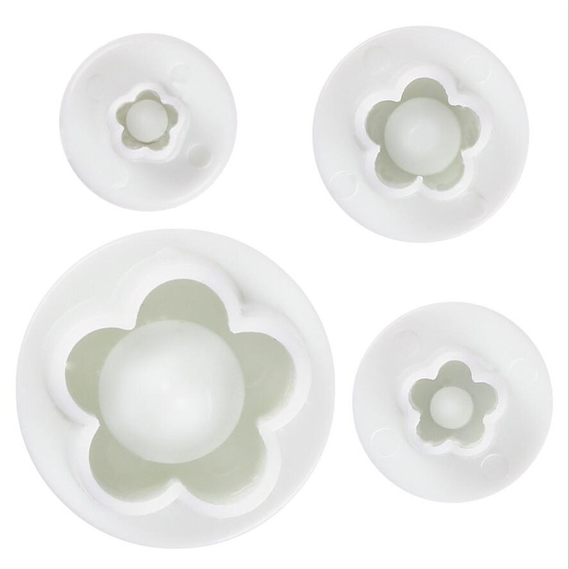 dropship 4Pcs/Set Plum Blossom Flower Plunger Fondant Cutter Sugar Craft Cake Decorating Tools DIY Cookie Stamper Baking Accessories