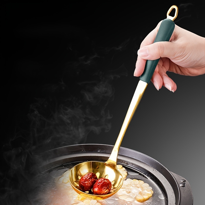 dropship 1 Piece Stainless Steel Silicone Handle Soup Spoon Hot Pot Spoon