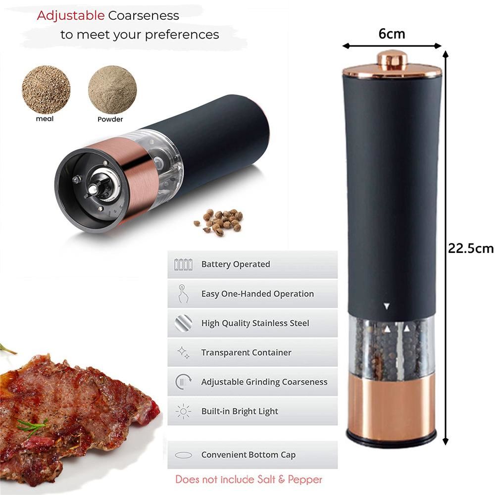 dropship 1PCS Electric Grinder Built In Light Adjustable Grind Size Stainless Steel Mill For Salt Pepper Spices Kitchen Tools