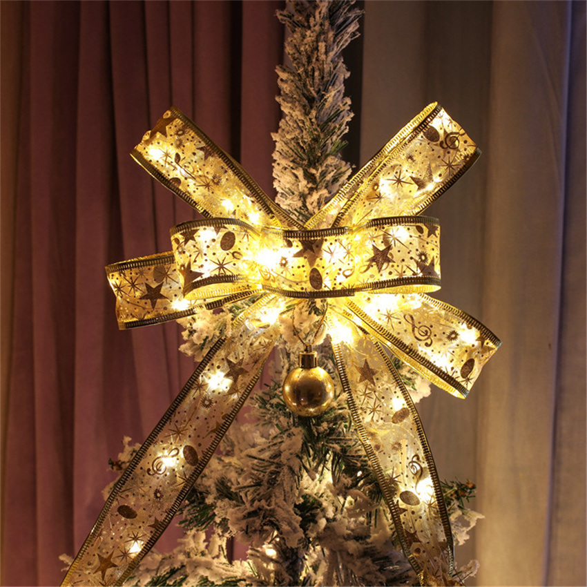 dropship Christmas Decoration LED Ribbon Lights Christmas Tree Ornaments DIY Lace Bows String Light Navidad Home Decoration New Year 2023